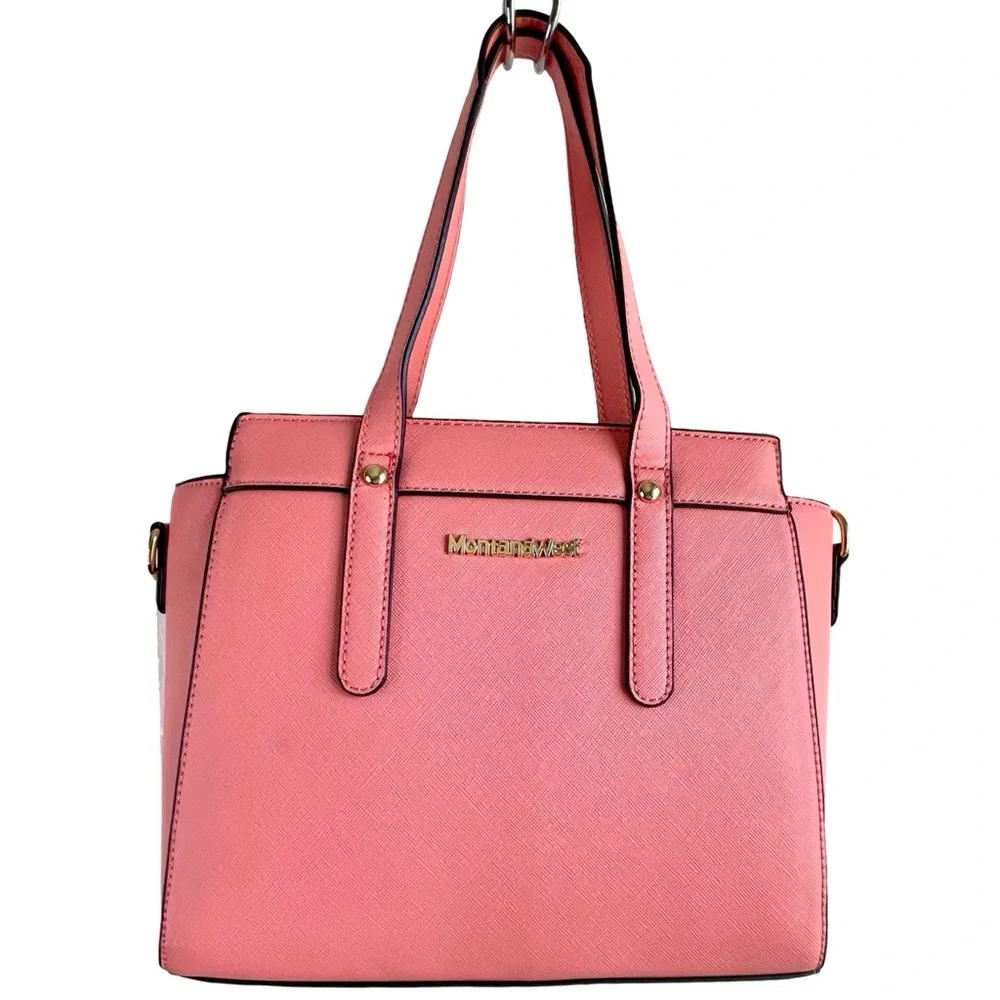 Montana West Pink Faux Leather Handbag Shoulder Satchel - Picture 1 of 10